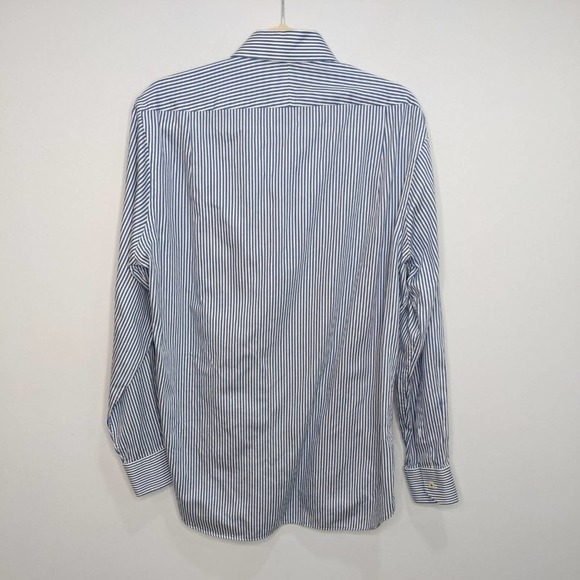Peter Millar Mens Large Cotton Blue White Striped Button Dress Shirt Long Sleeve - Picture 2 of 5